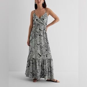 NWT Express Floral Satin Wrap Front Tiered Maxi Dress‎